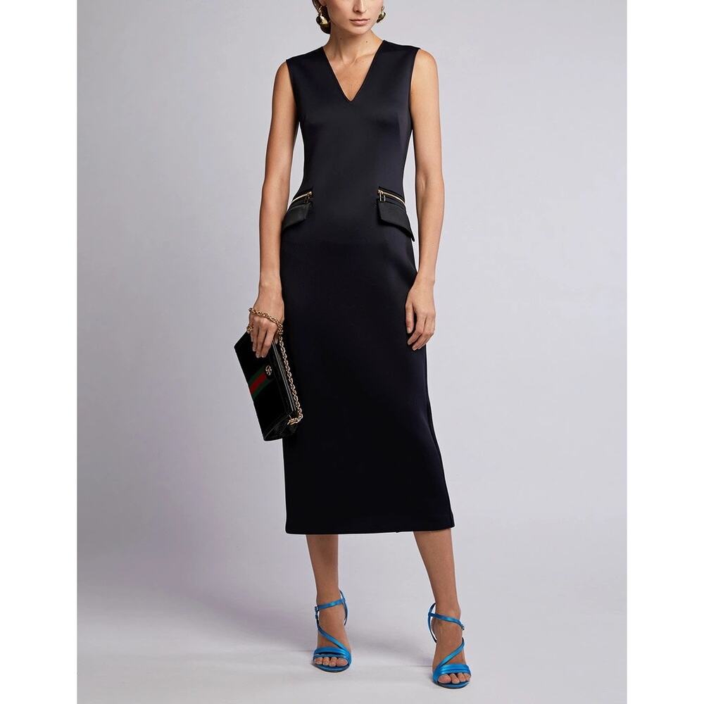 Brandon Maxwell Zip Pocket Midi Sheath Neoprene Dress in Black Size 4